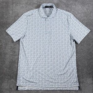 RLX Ralph Lauren Polo Shirt Men's Medium White Blue Golf Club Ball Pattern